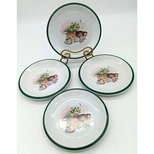 Vintage Cat Nap Century China Stoneware Four  8" Salad Plates Cottage Core